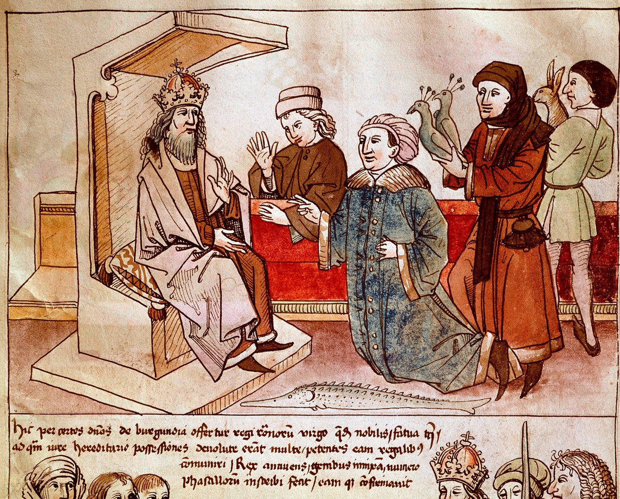 Sigismund I of Luxembourg (1368-1437), emperor of the Holy Empire receives the tribute of the submissive peoples. Miniature from 