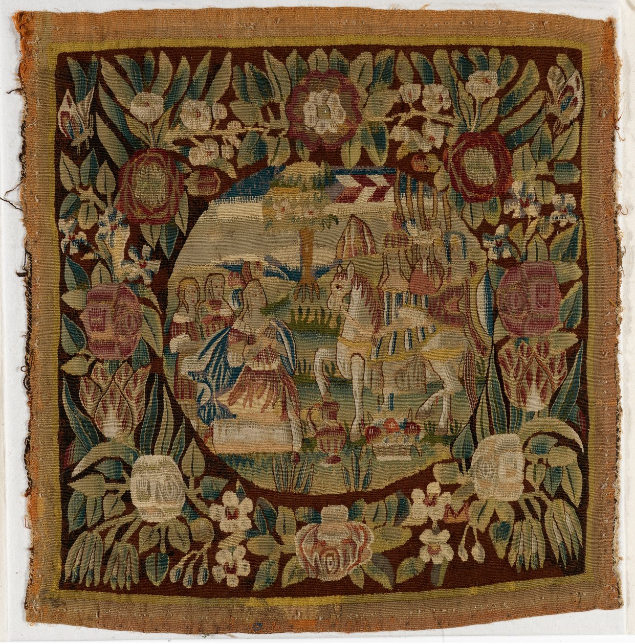 Tapestry Cushion Cover Depicting David and Abigail, Samuel XXV, Made Possibly in Hamburg, Germany, c.1615 by German School