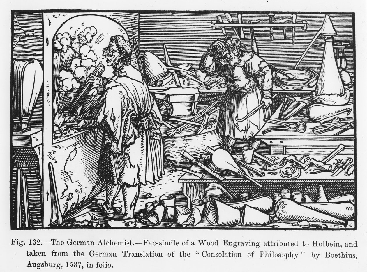 The German Alchemist, from Consolation of Philosophy by Boethius, Illustration from Science and Literature in the Middle Ages and Renaissance, Written and Engraved by Paul Lacroix, 1878 by German School