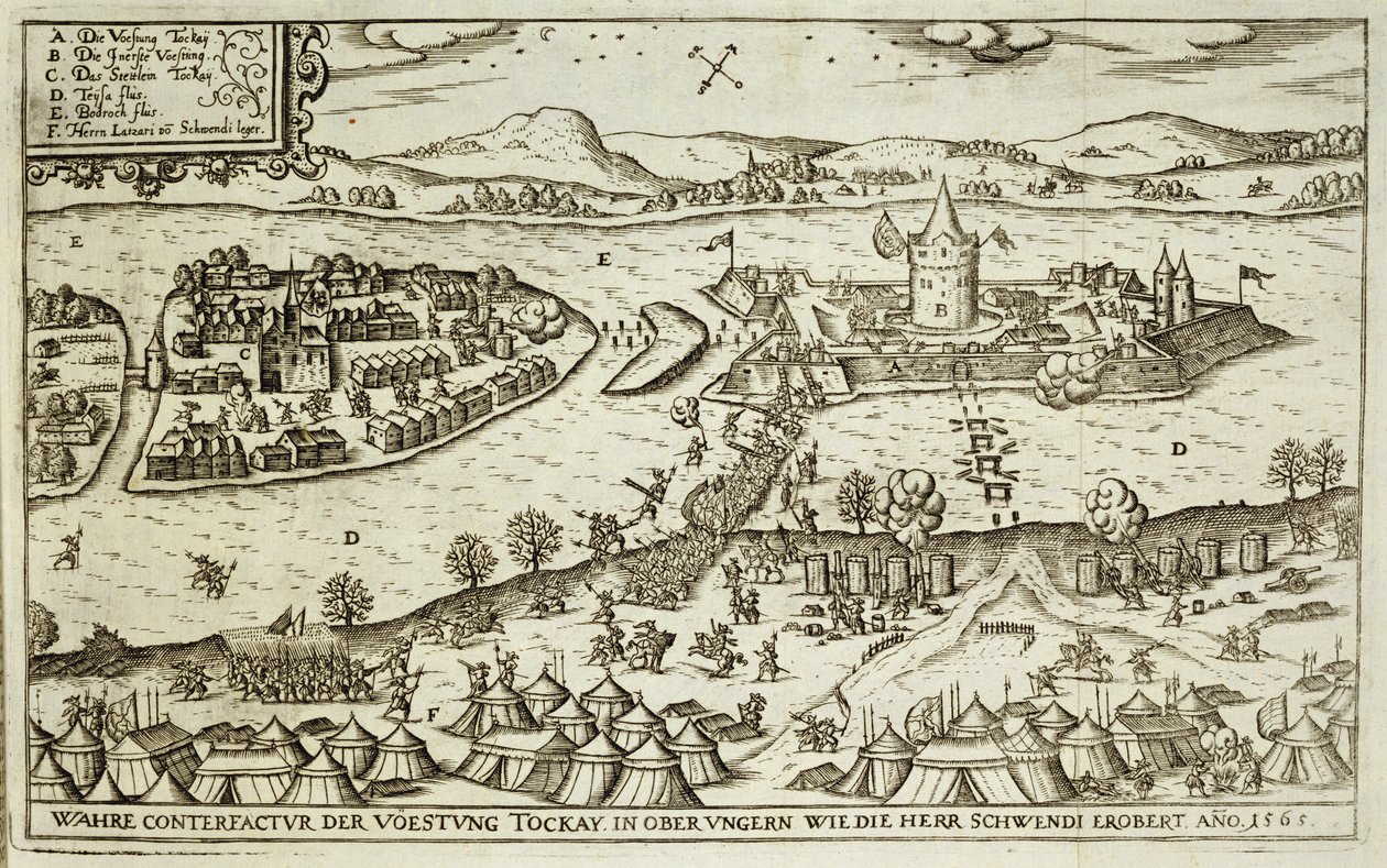 The Town of Tokay Recovered from the Turks by Herr Schwendi in 1565, Illustration from a Book on the Ottoman Campaigns in Europe, Engraved by Paul Furst by German School