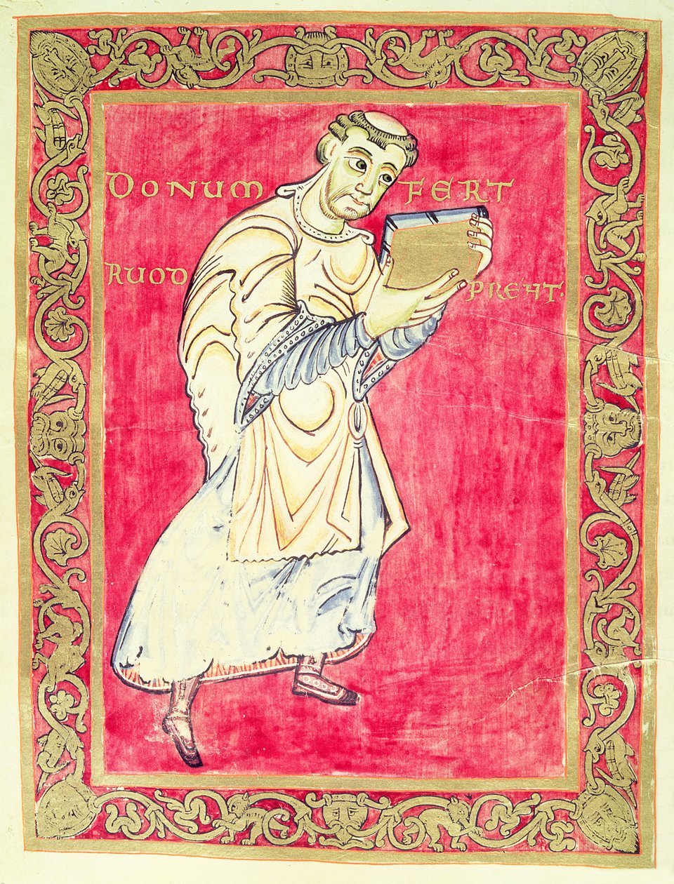 The Monk Ruodprehet Presenting His Book, from the Psalter of Egbert, Archbishop of Trier by German School