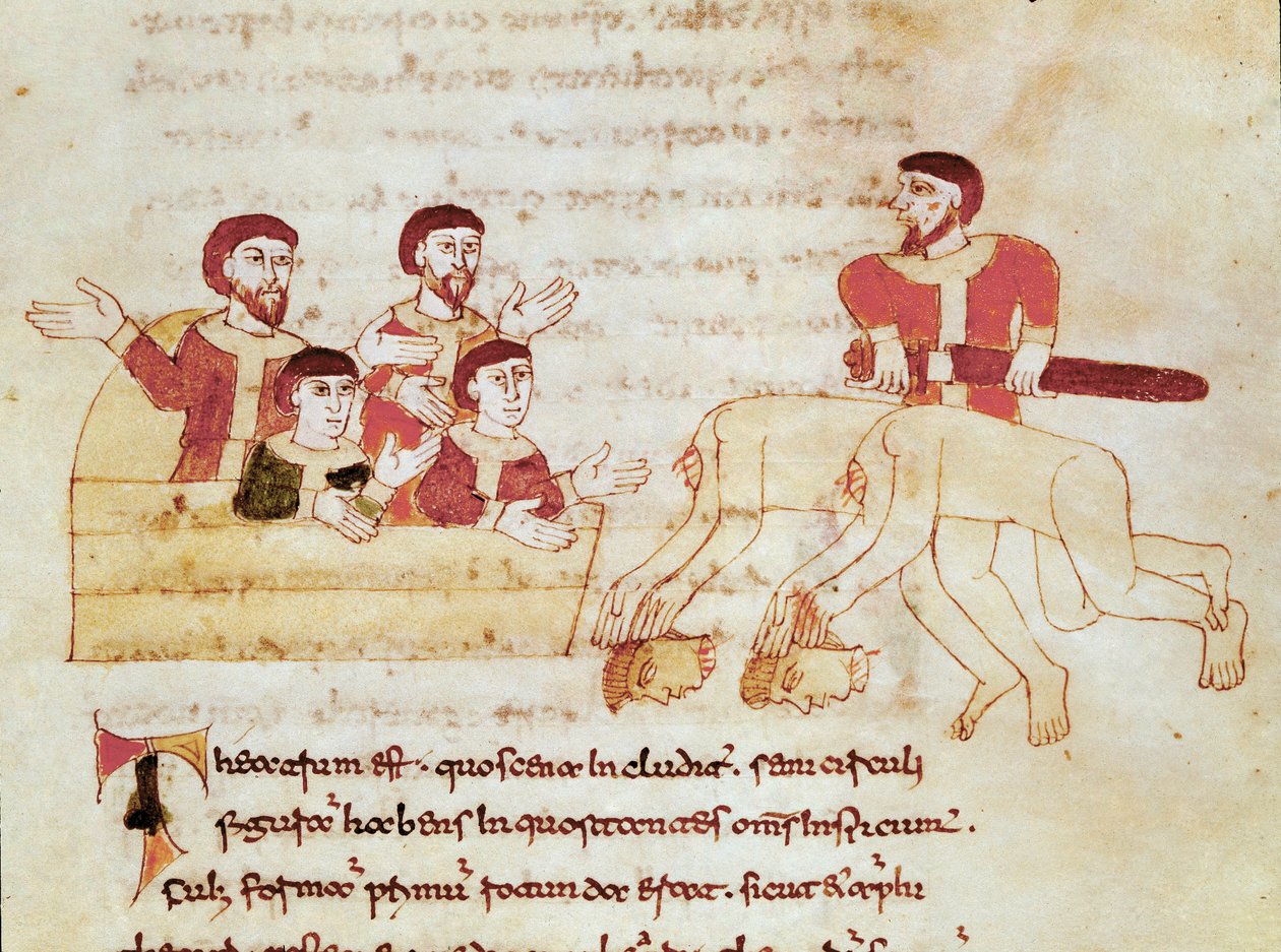 Theatre scene, the audience on the left applauds the performance of the actors. Miniature from the manuscript 