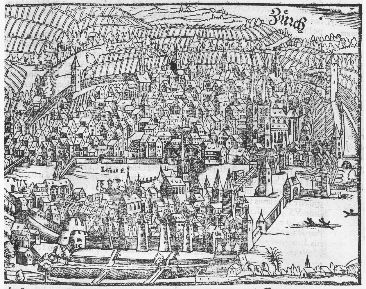 View of Zurich (from Cosmographie Universelle by Sebastien Munster, published 1559) by German School
