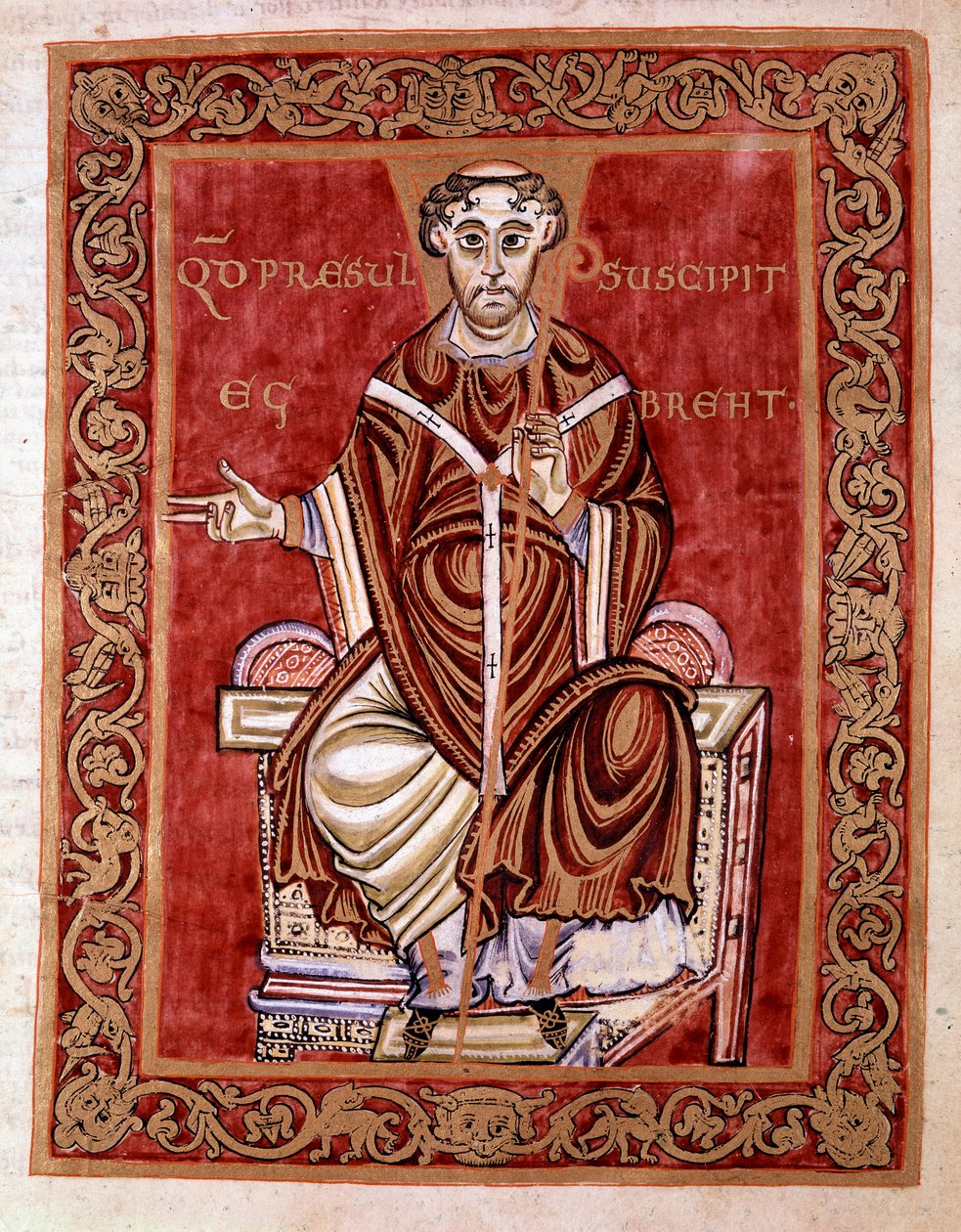 The Eveque Egbert de Treves Receives the Psalter from the Hands of the Monk Rudprecht (not represented here) (miniature) by German School
