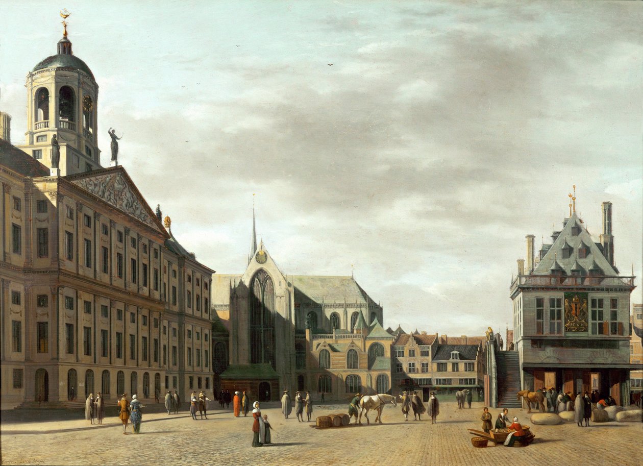 Dam Street and the new City Hall of Amsterdam, Netherlands by Gerrit Adriaensz Berckheyde