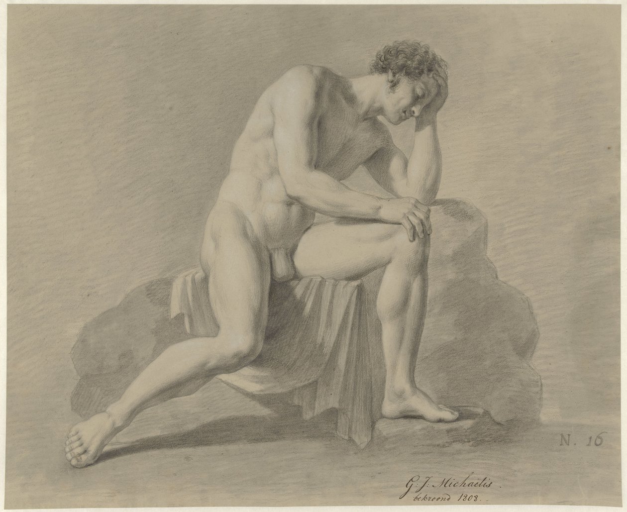 Seated Male Nude, Resting Head on Left Arm by Gerrit Jan Michaëlis