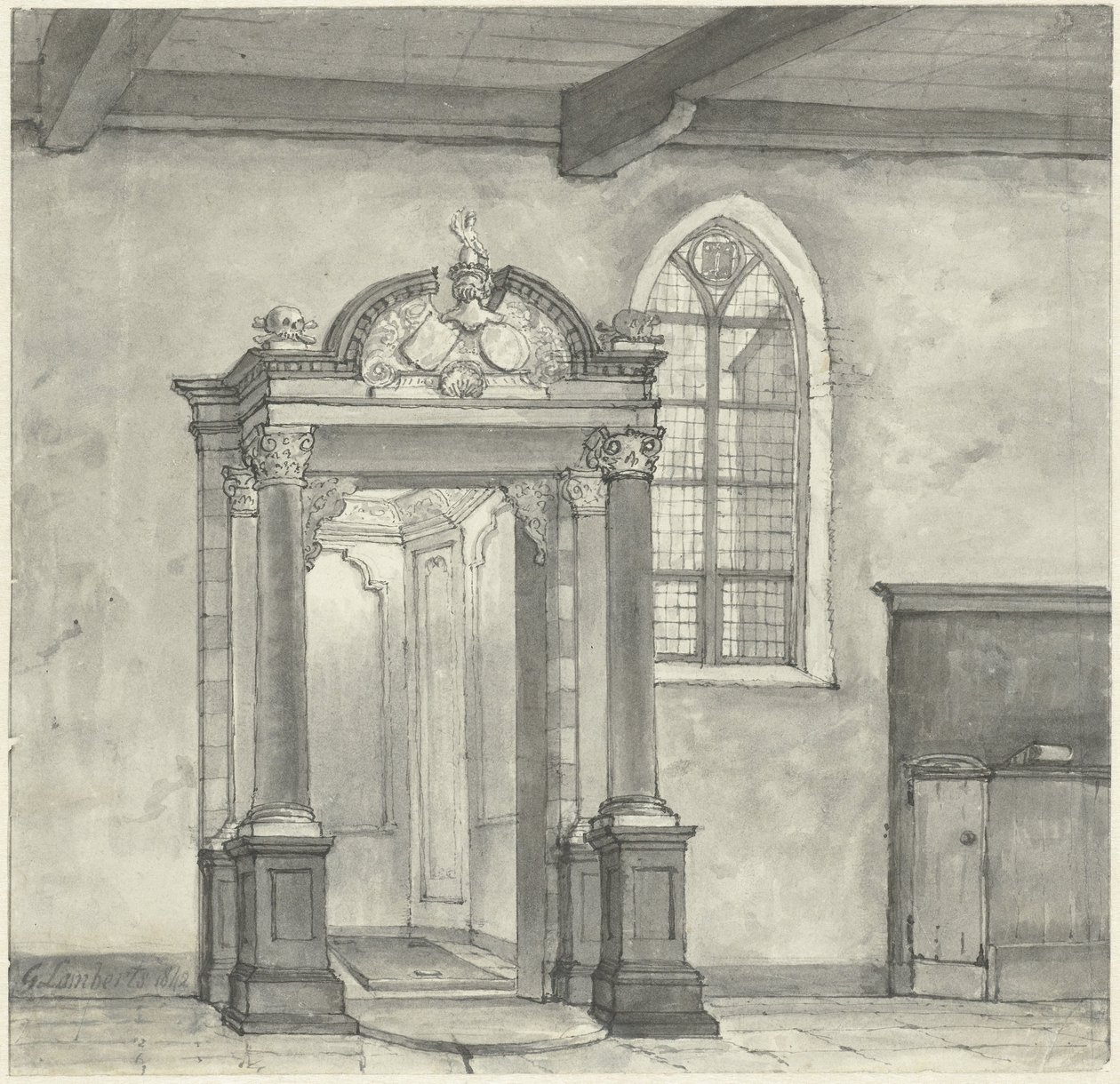 Entrance to the Chapel with the Crypt of the Lords of Zandvoort, in the Church at Zandvoort by Gerrit Lamberts