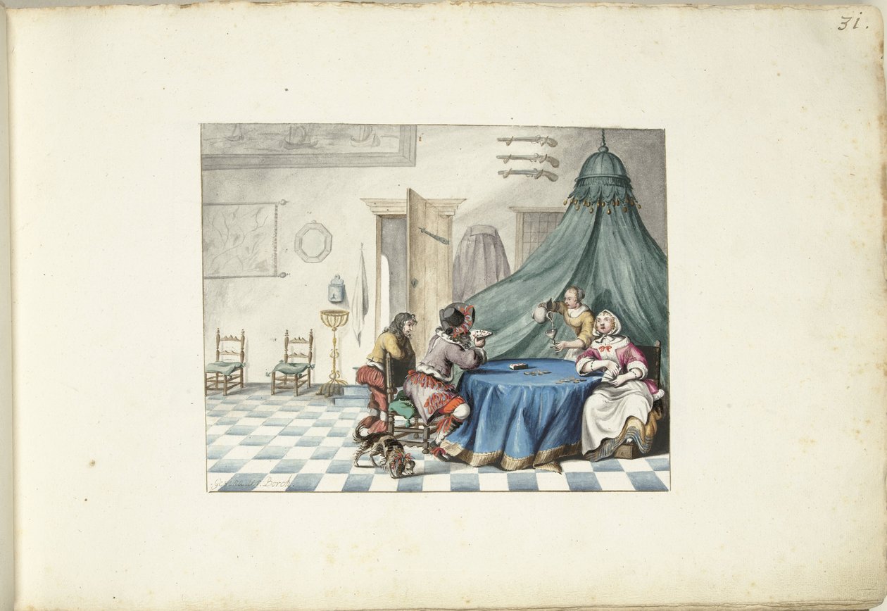Card Players in an Interior by Gesina ter Borch (signed by artist)