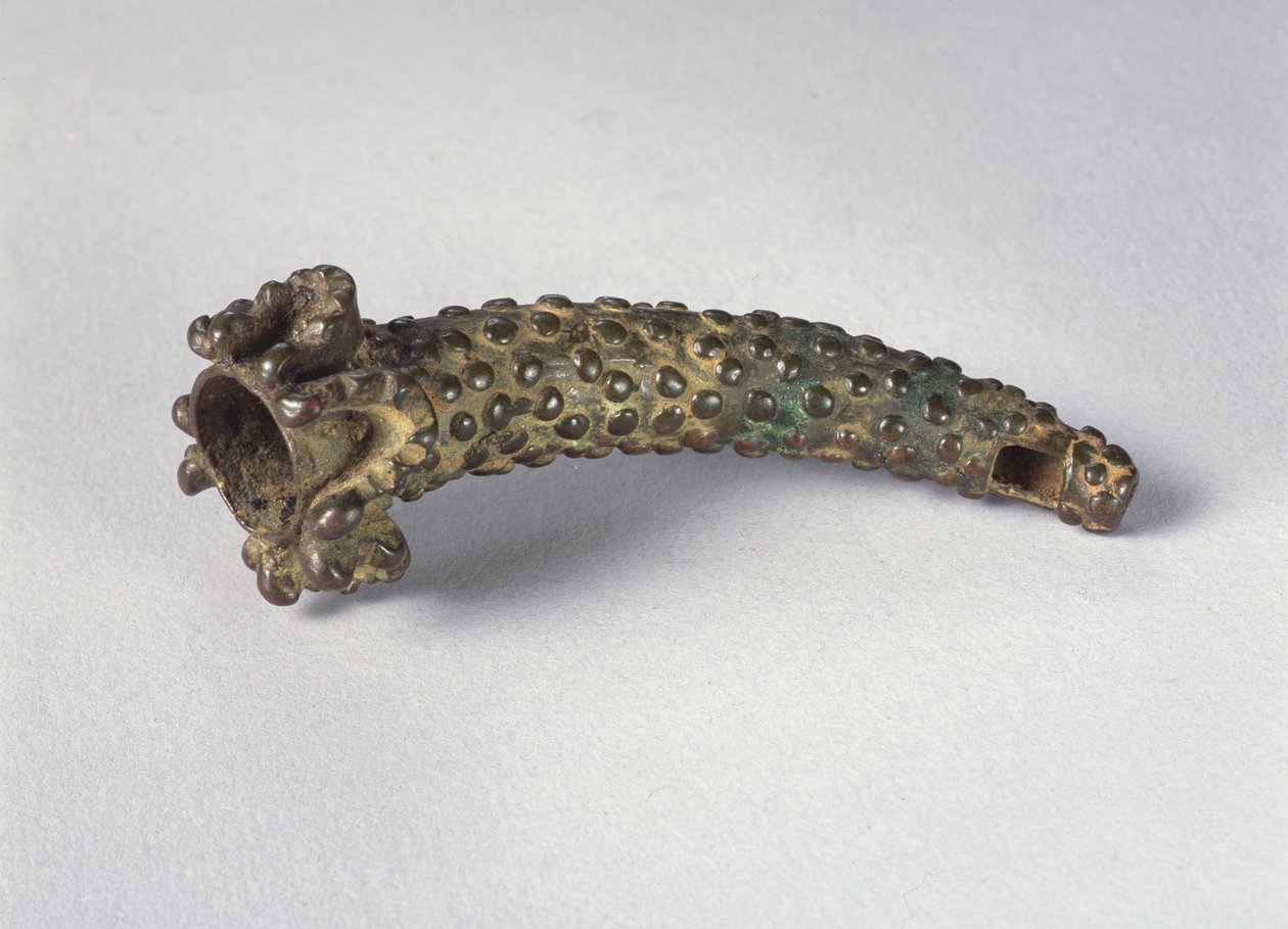 Side Blown Horn with Ray Skin Covering and Human Jawbone Attachment by Ghanaian School