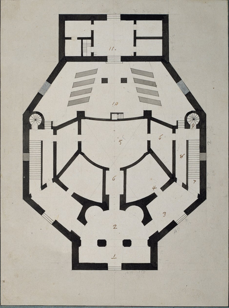 Upstairs Floor Plan by Giacomo Antonio Domenico Quarenghi