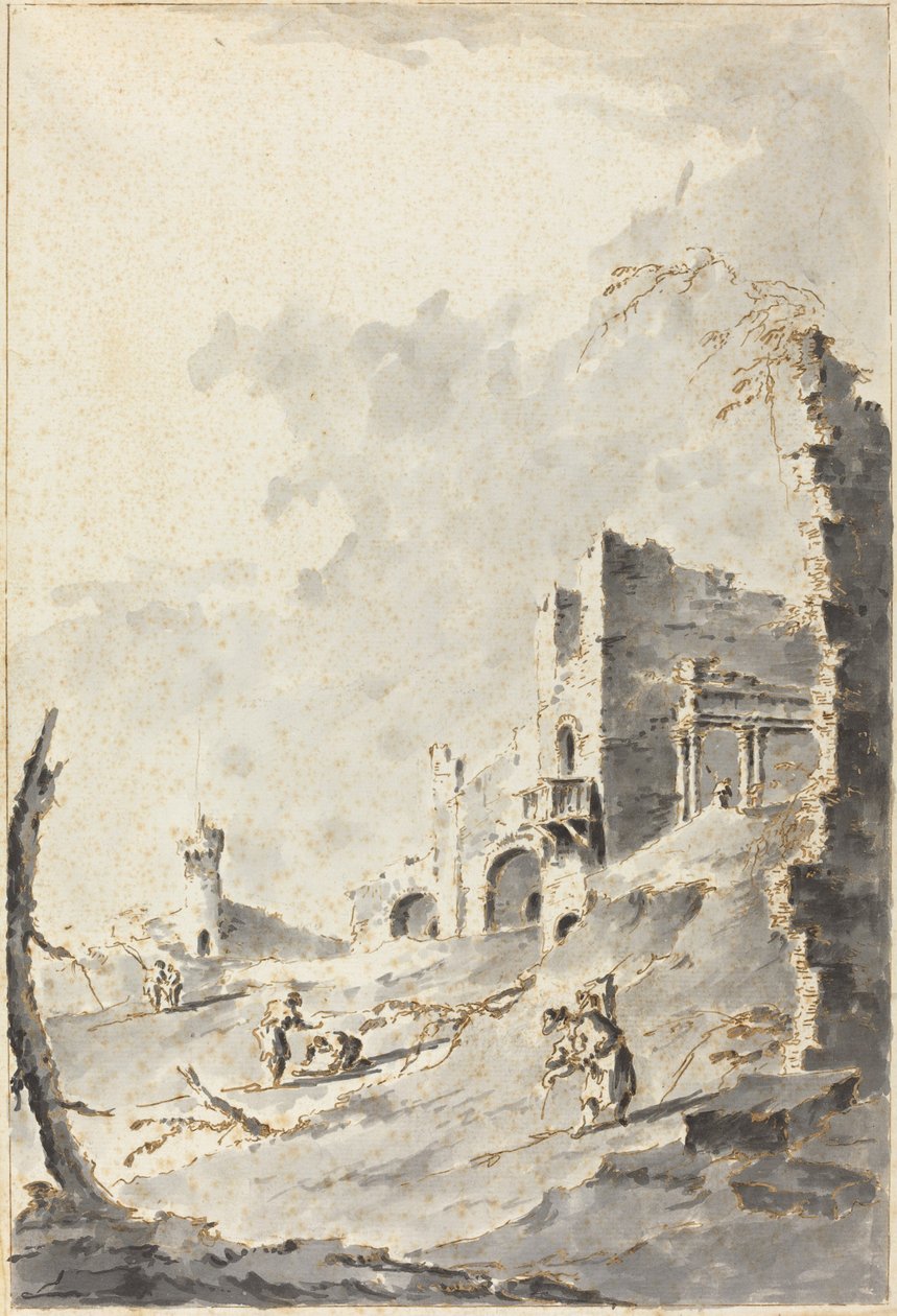 Capriccio of Classical Ruins with a Fortress by Giacomo Guardi