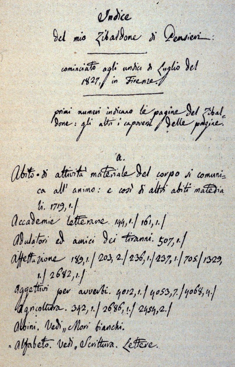Incipit of the manuscript of the Zibaldone (or 