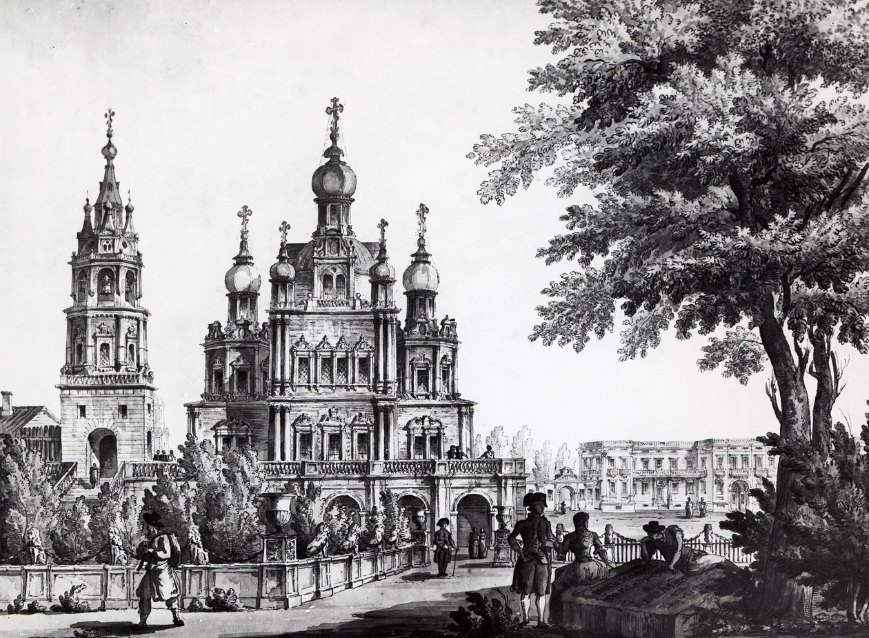 Church of Assumption and Gagarin Palace in Moscow, drawing by Giacomo Quarenghi