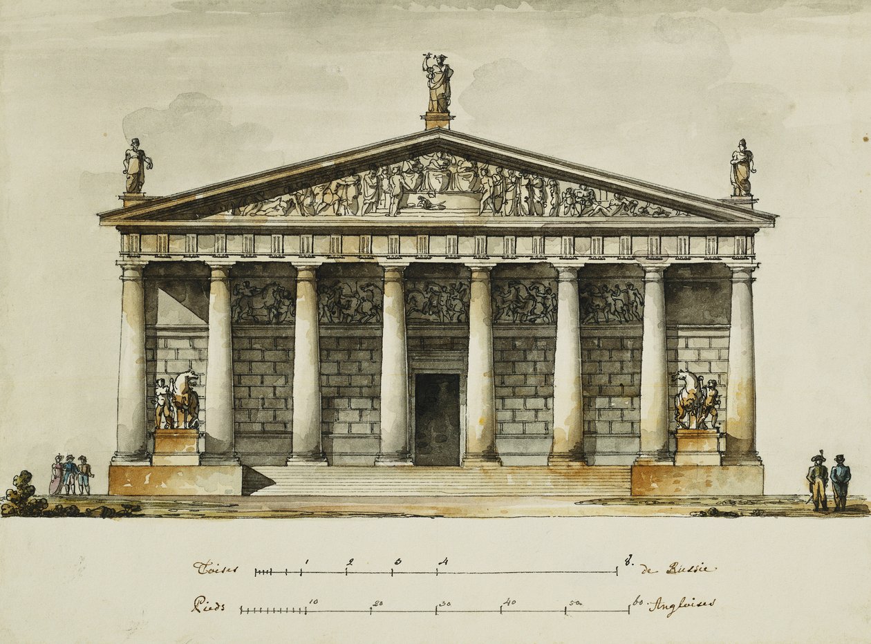 Designs for the Riding School of the Horse Guards, St. Petersburg: Elevations, Section and Ground Plan by Giacomo Quarenghi