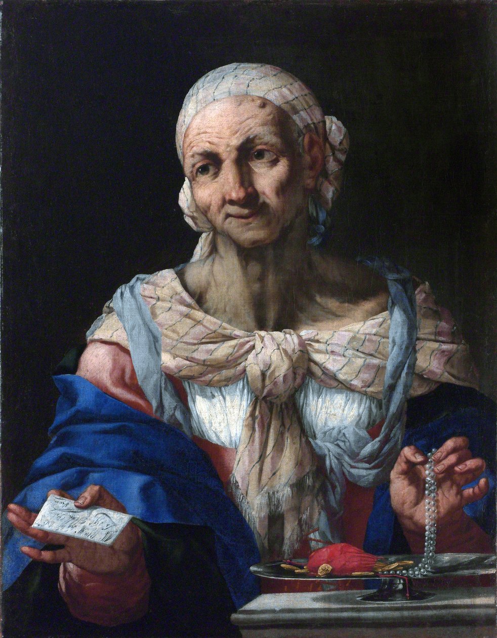 Old Woman with a Pearl Necklace and Letter (Vanitas) by Giambattista Langetti