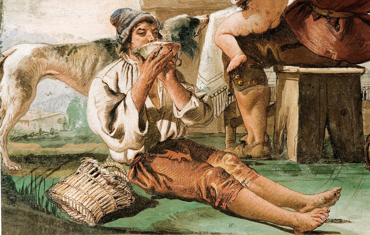 Peasant Family at Table (detail), from the Room of Rustic Scenes, in the Foresteria by Giovanni Domenico Tiepolo