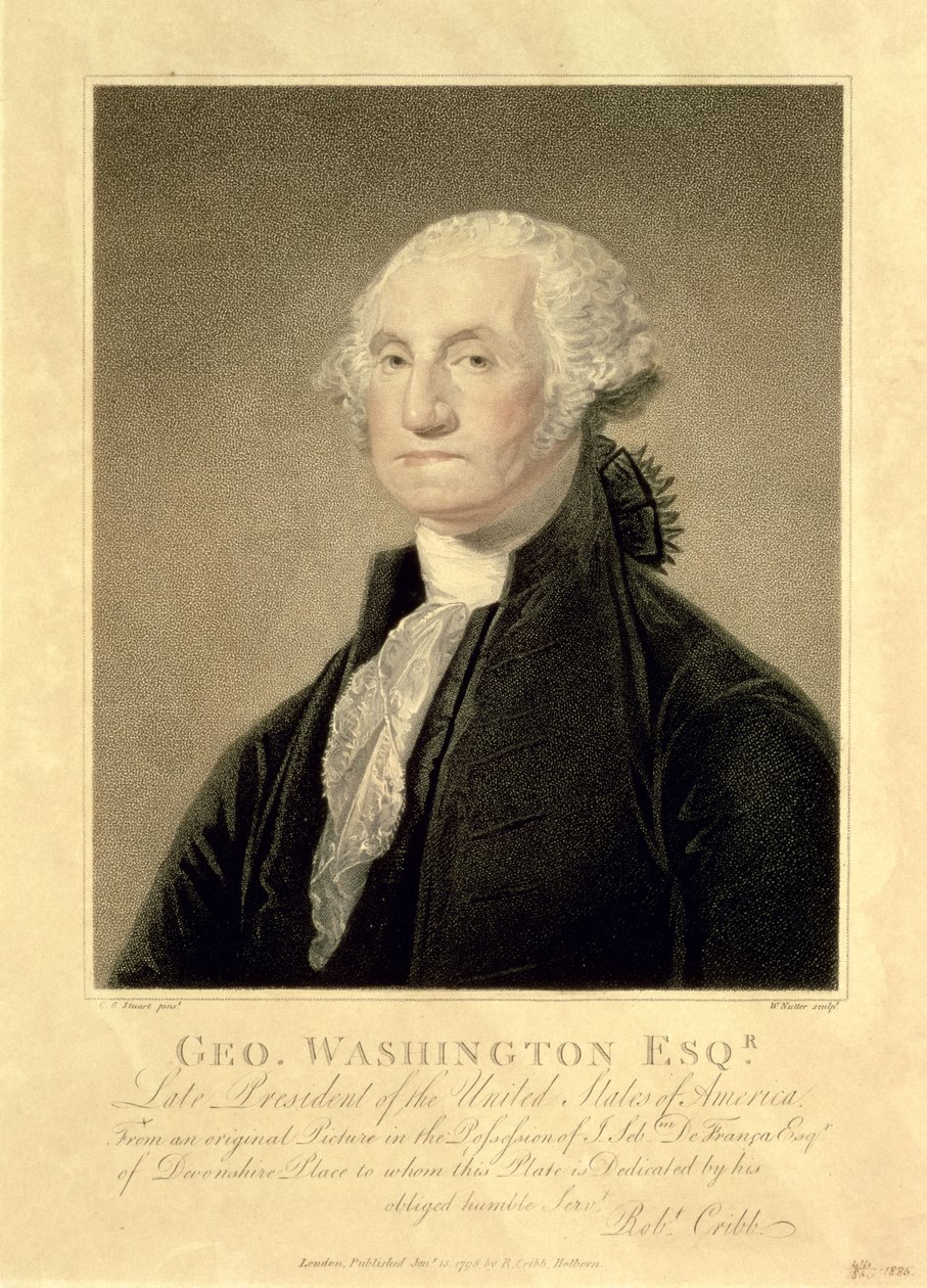 Portrait of George Washington (engraved by William Nutter, pub. by Robert Cribb, 1798) by Gilbert Stuart