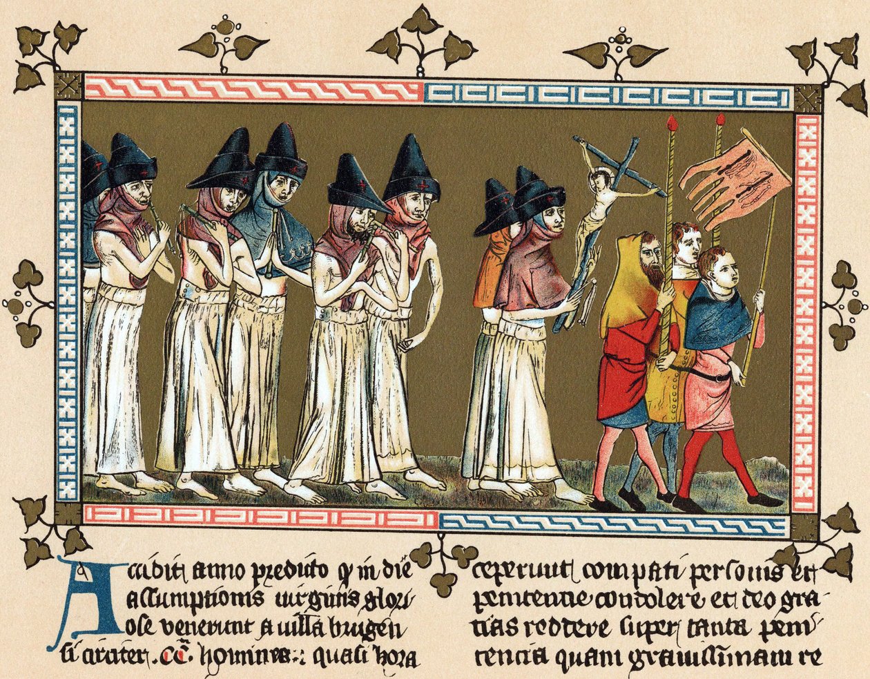 Flagellants or Brothers of the Cross in Doornik in 1349 by Gilles Le Muisit