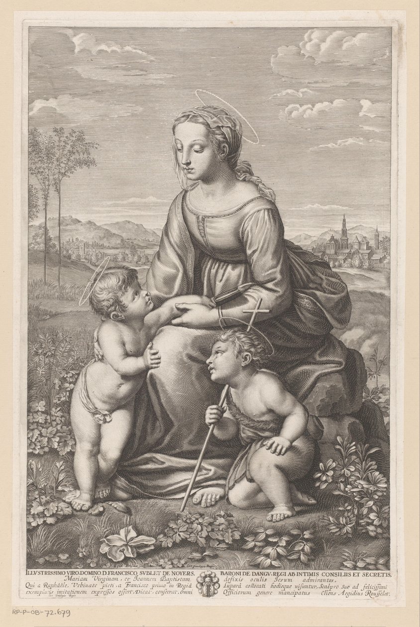 Mary with Child and John the Baptist in Meadow Landscape by Gilles Rousselet