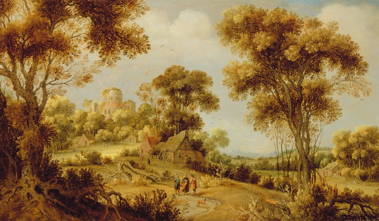 An Extensive Wooded Landscape with Christ on the Road to Emmaus, c.1609-29 by Gillis Claesz d