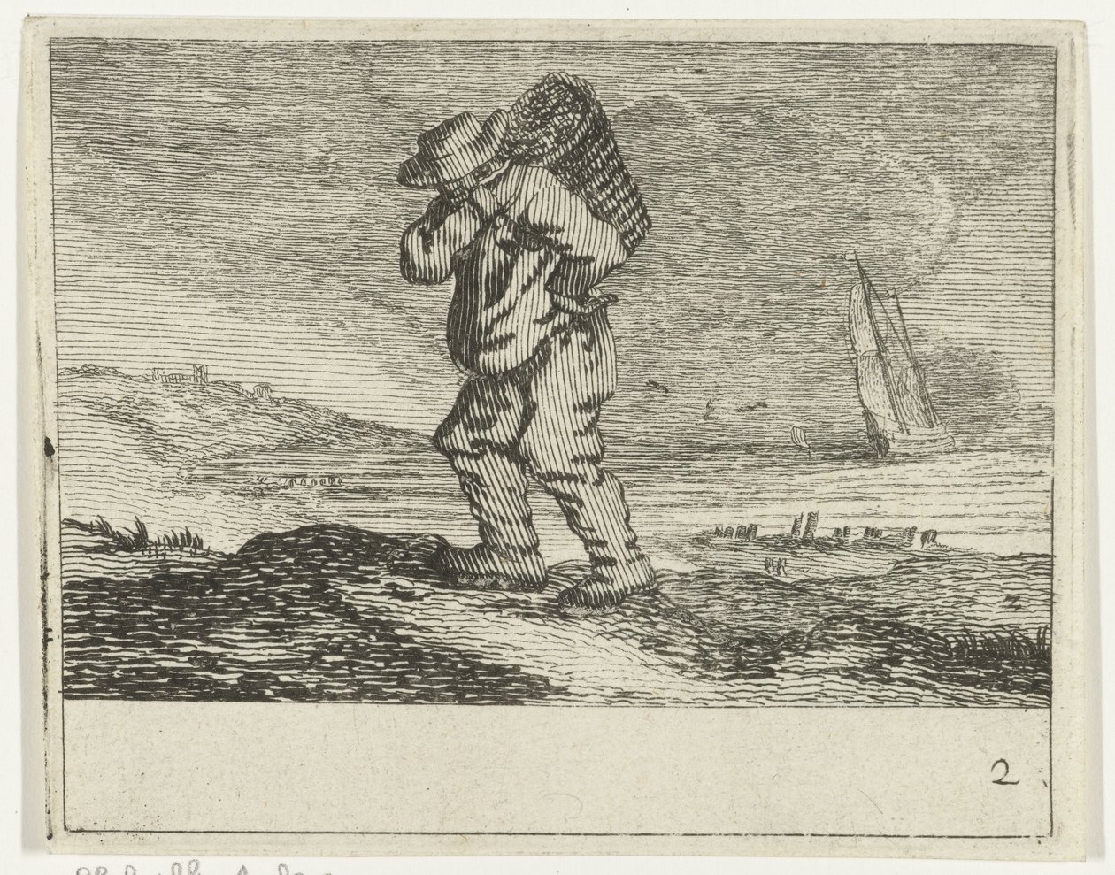 Dune Landscape with a Fisherman, Various Beaches and Water Views by Jan Percelles (series title) by Gillis van Scheyndel (I)