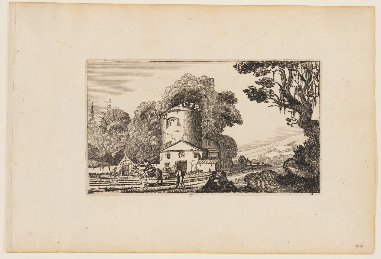 Path Before Farm Dominated by a Round Tower, from Twelve landscapes with Figures by Gillis van Scheyndel