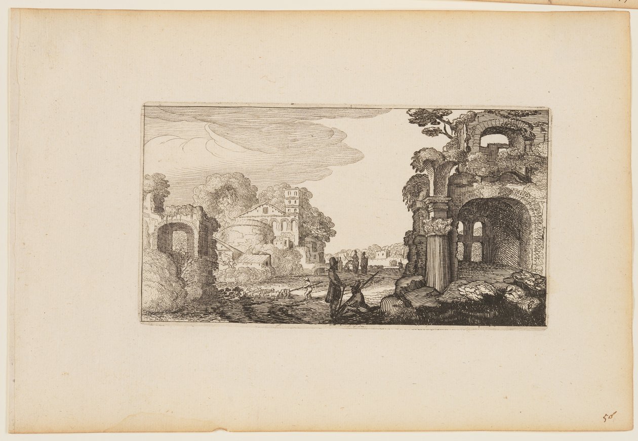 Path between Roman Ruins, from Twelve Landscapes with Figures by Gillis van Scheyndel