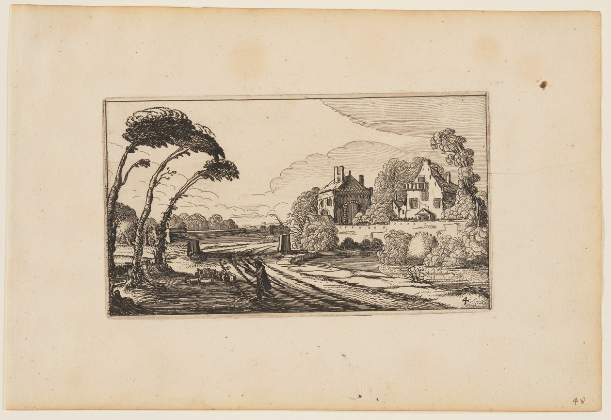 Road to Left of a Moated and Walled Country House, from Twelve Landscapes with Figures by Gillis van Scheyndel