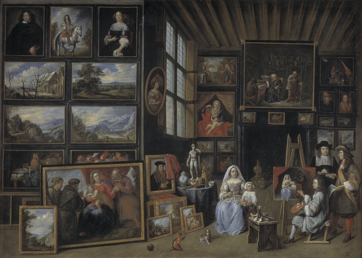 A Picture Gallery with an Artist Painting a Woman and a Girl. Allegory of the Art of Painting by Gillis van Tilborgh