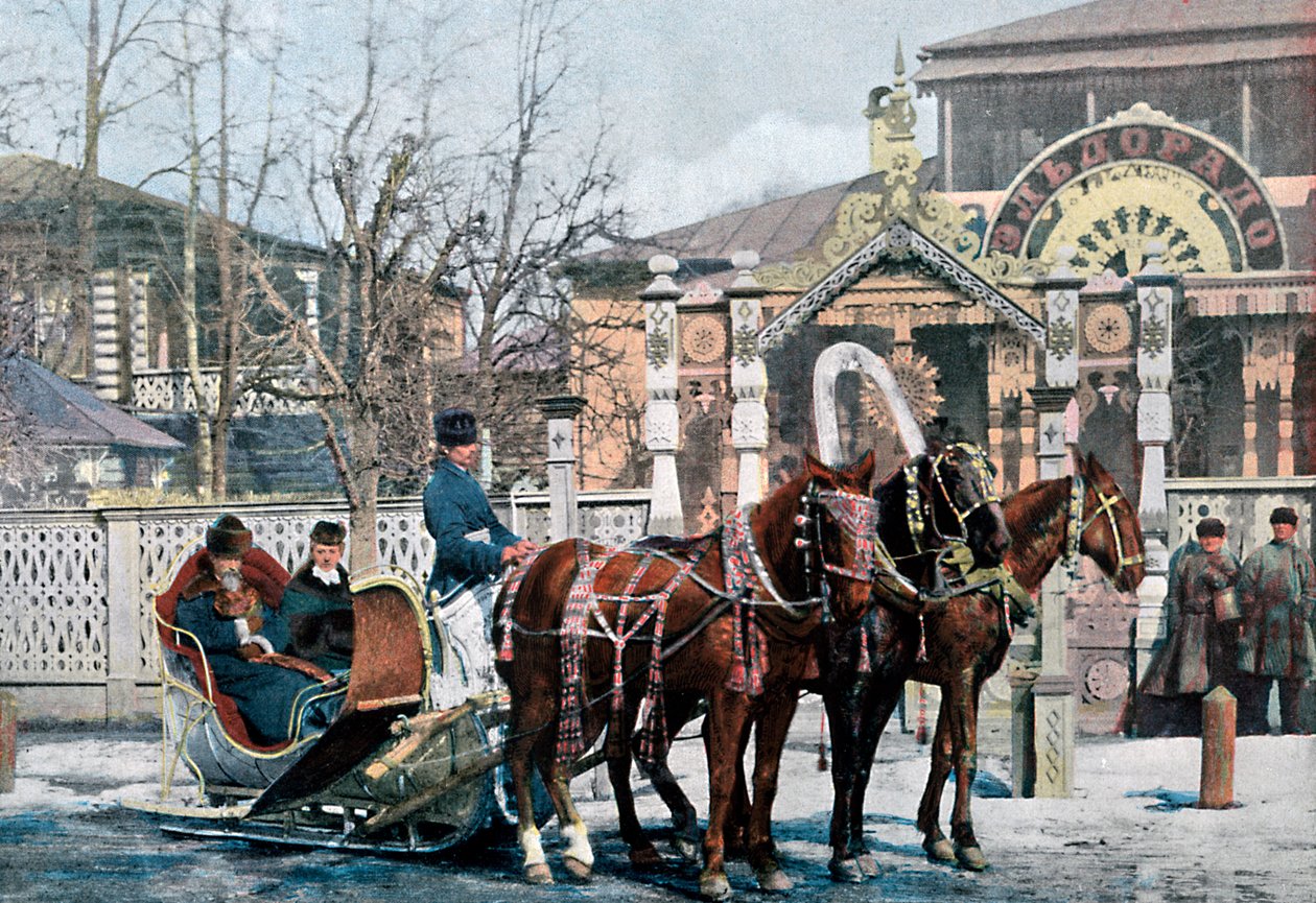 A Troika Sled in Moscow, Russia, c1890 by Gillot
