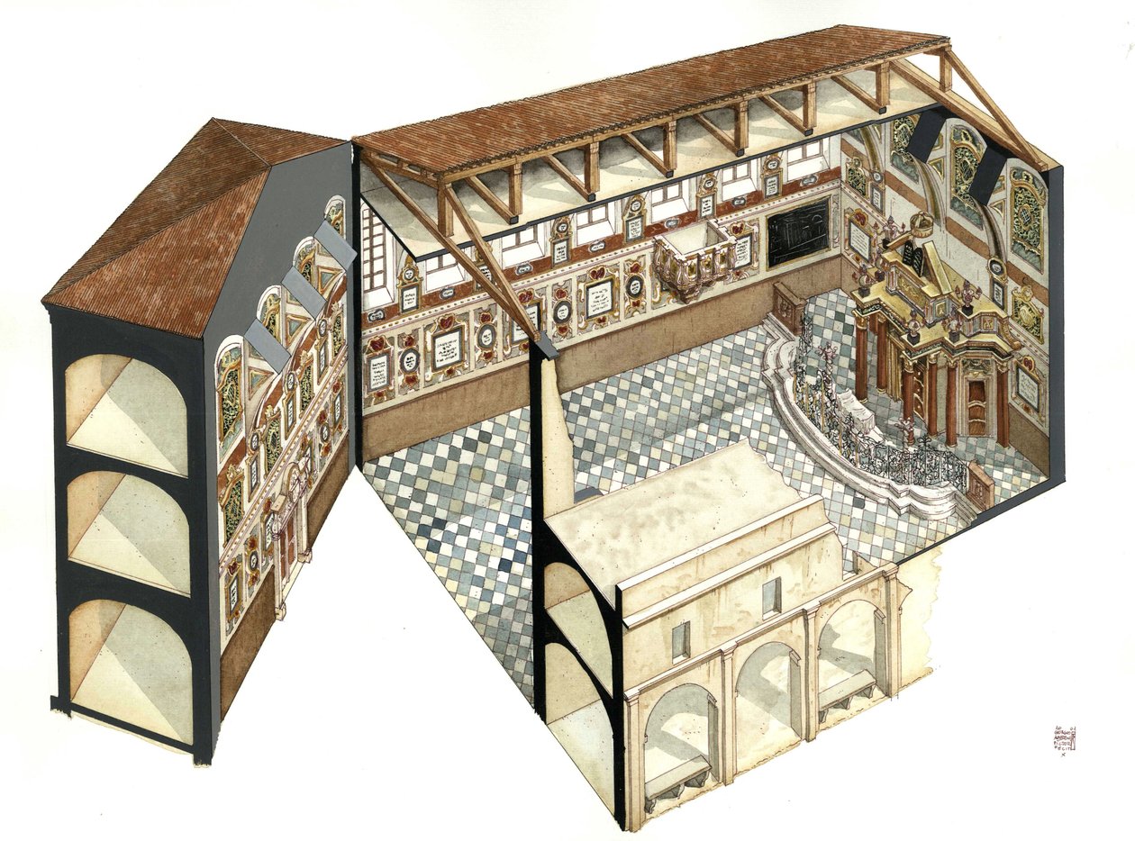 Baroque art: reconstruction of the architectural structure of the Synagogue of Casale Monferrato near Alexandria, Italy. by Giorgio Albertini