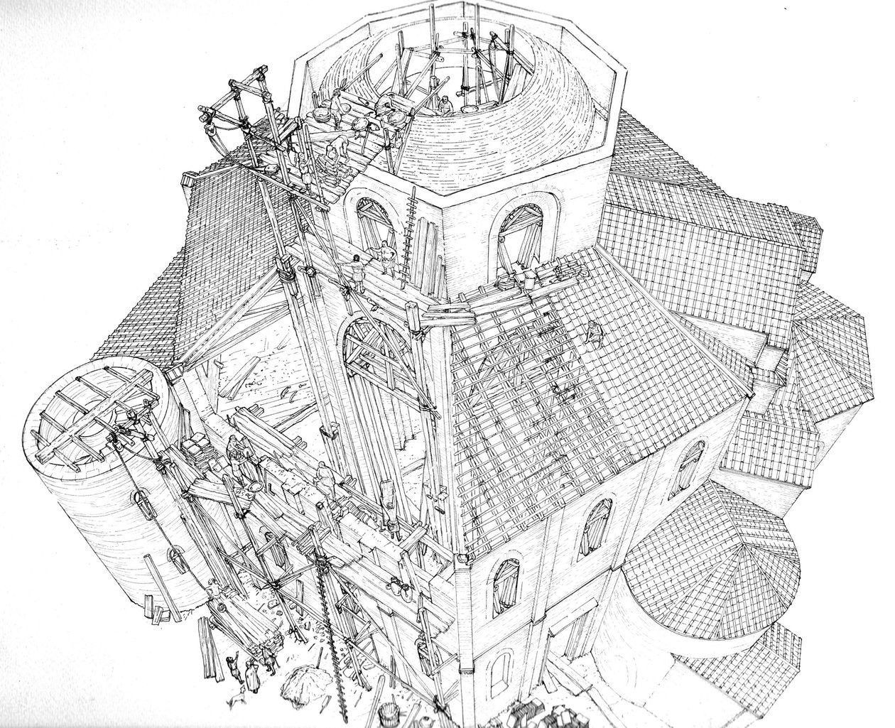 Byzantine Art: Construction Site of the Basilica of St. Vital in Ravenna. Illustration by Giorgio Albertini by Giorgio Albertini