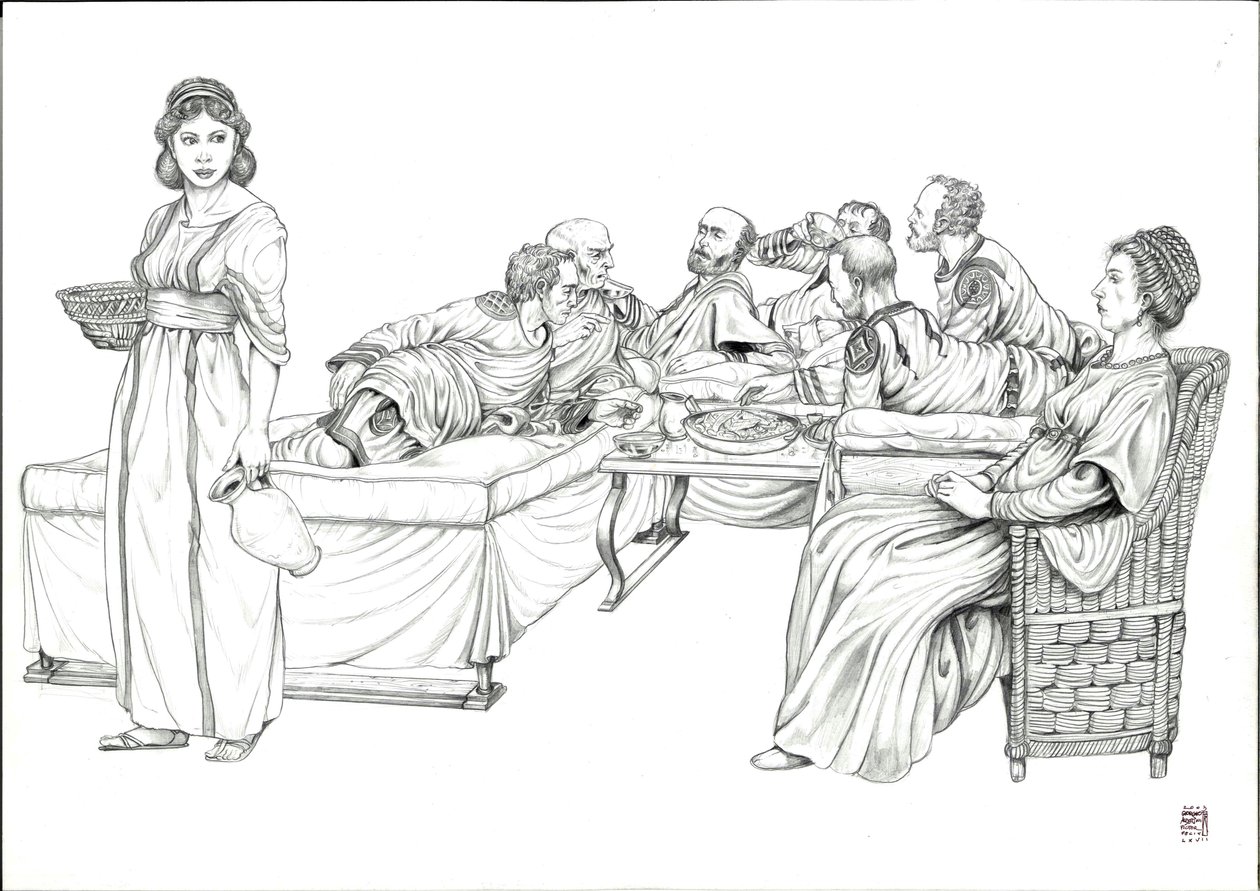Daily Life in Ancient Rome: A Meal with the Romans, Group of Reclining Men, 5th Century by Giorgio Albertini