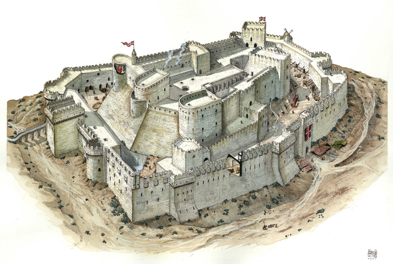 Middle Ages: Aerial View of the Krak of the Knights, Castle Built by Raymond IV of Toulouse, 13th Century by Giorgio Albertini