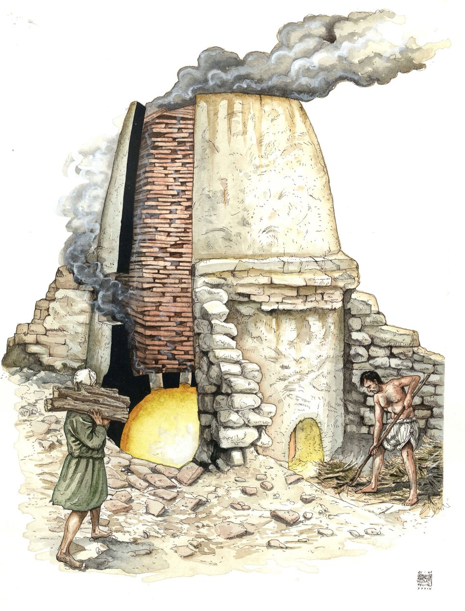 Middle Ages: brick oven feeds wood. 12th century by Giorgio Albertini