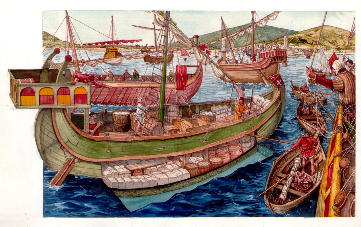 Middle Ages: Commercial Activities in the Port of Pisa, 13th Century by Giorgio Albertini