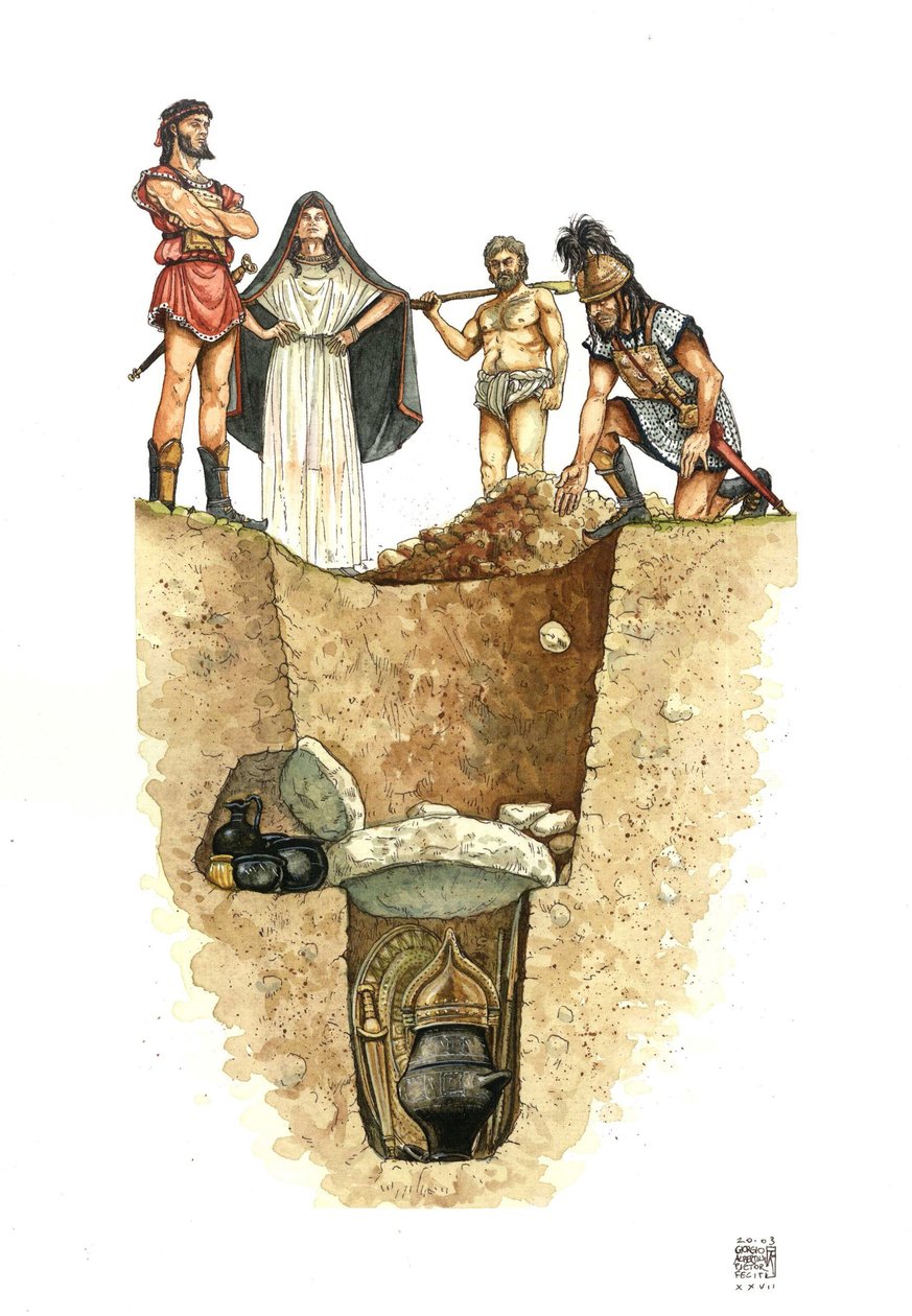 Neolithic: Section of a Villanovian Tomb, Urns Buried in Wells, 8th Century BC, Etruria, Italy by Giorgio Albertini