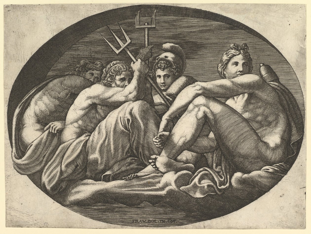 Pluto, Neptune, Minerva and Apollo, from a Series of Eight Compositions After Francesco P..., 1560s by Giorgio Ghisi