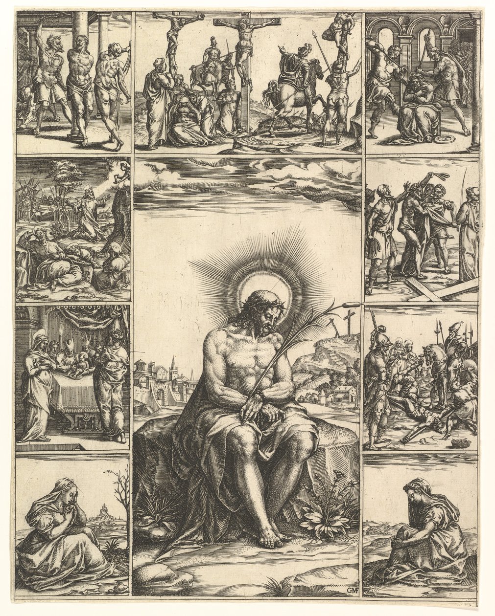 The Man of Sorrows, an Image of Christ Surrounded by Nine Vignettes Depicting Scenes by Giorgio Ghisi
