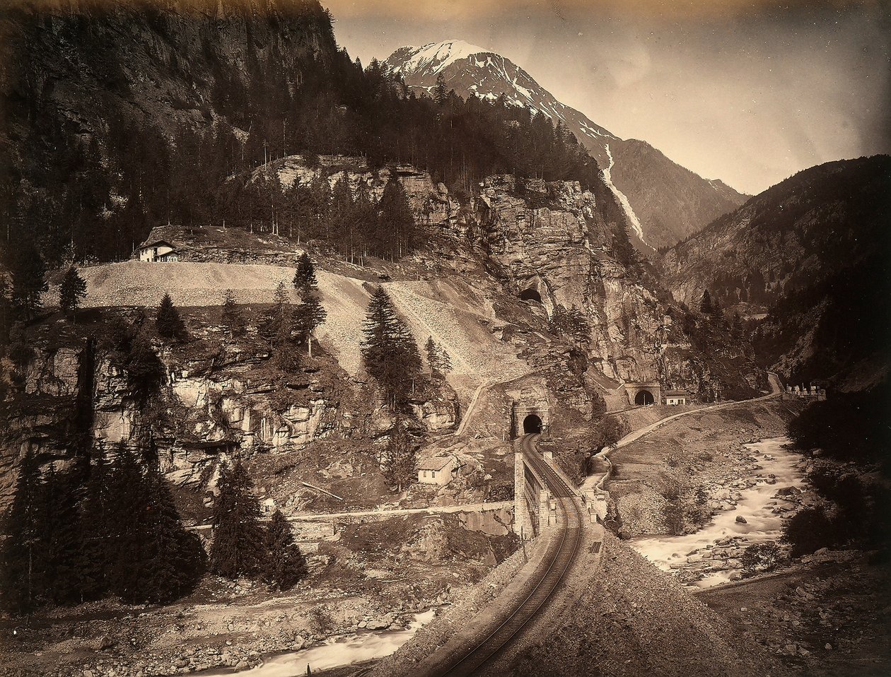 A Stretch of the San Gottardo Railroad at Faido by Giorgio Sommer