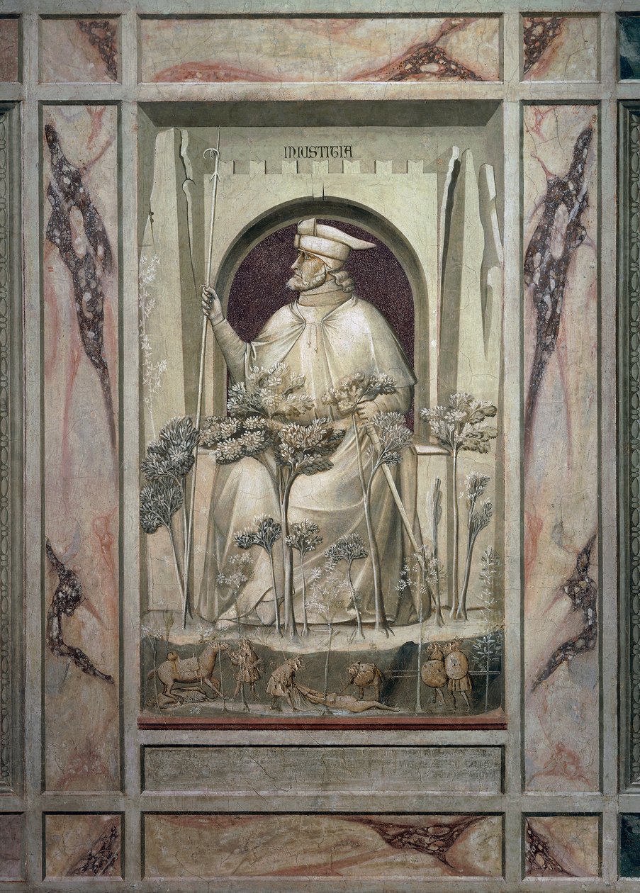 The Injustice, an old man holding a sword in his hands while before him the trees of evil grow (detail) by Giotto (c.1266 1337)