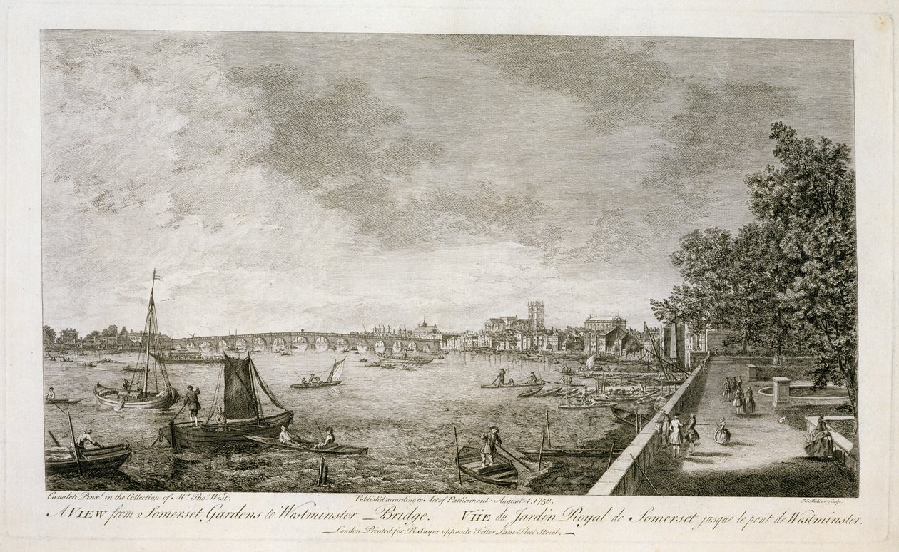A View from Somerset Gardens to Westminster Bridge, Engraved by Johann Sebastian Mueller, 1750 by Giovanni Antonio Canal