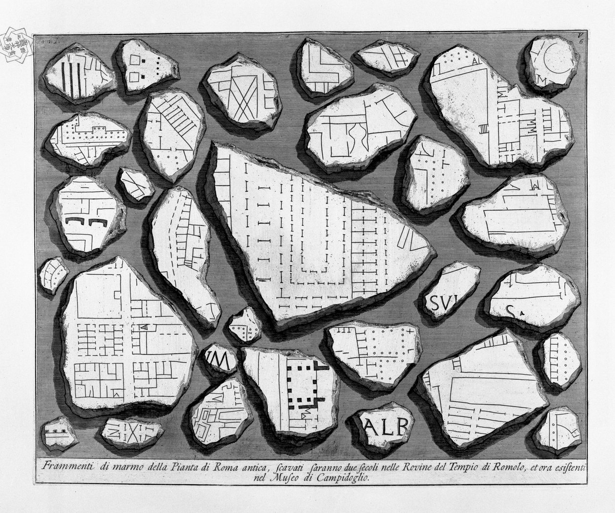 Fragments of Marble from the Map of Ancient Rome by Giovanni Battista Piranesi