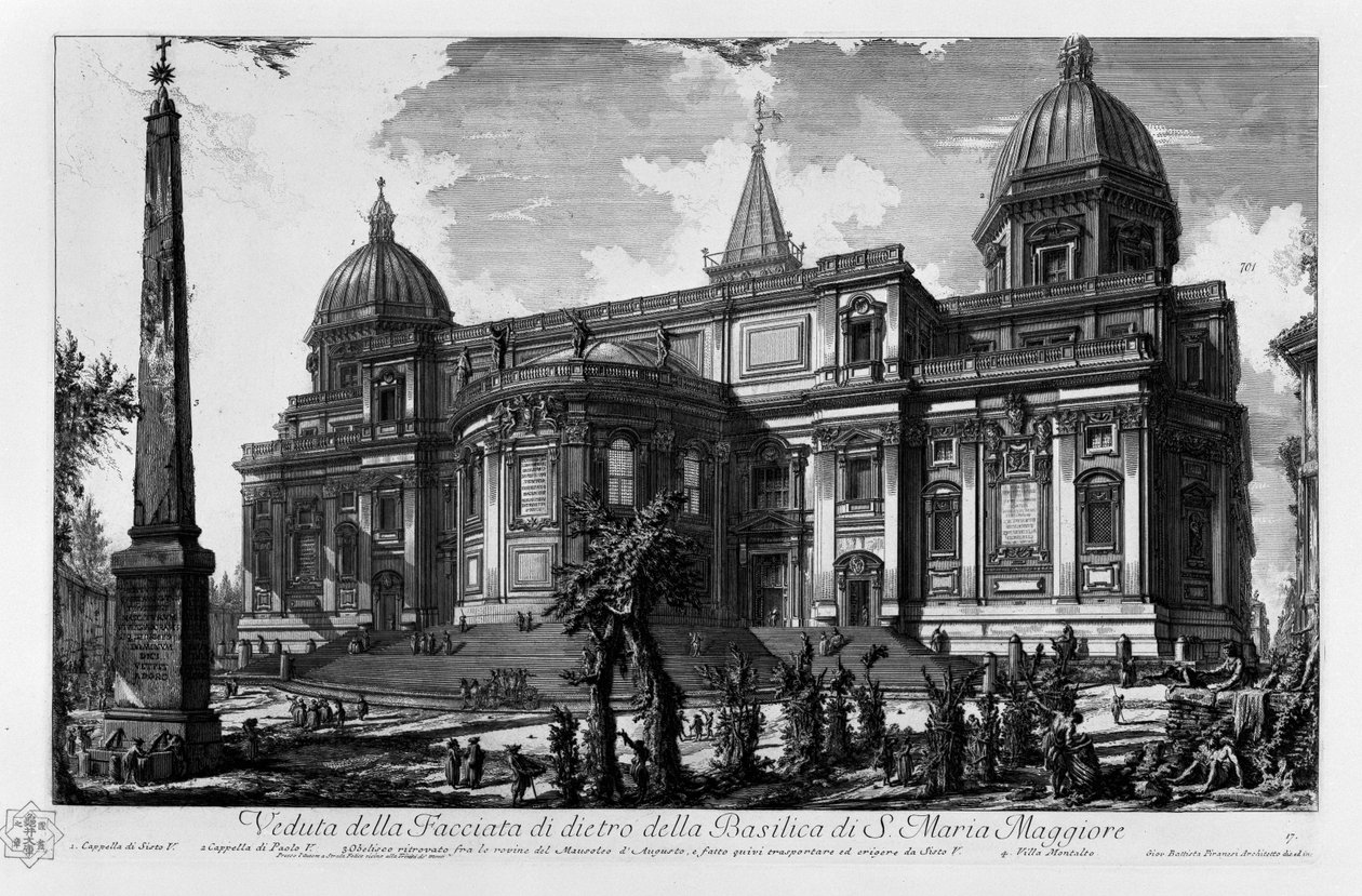 View of the Back Facade of the Basilica of Santa Maria Maggiore, Chapel of Sixtus V, Chapel of Paul V, Esquiline Obelisk Found Among the Ruins of the Mausoleum of Augustus, and Transported and Erected There by Sixtus V, Villa Montalto by Giovanni Battista Piranesi