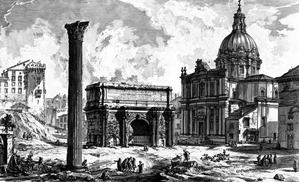 View of the Arch of Septimius Severus and the Church of Santi Luca e Martina, from the 