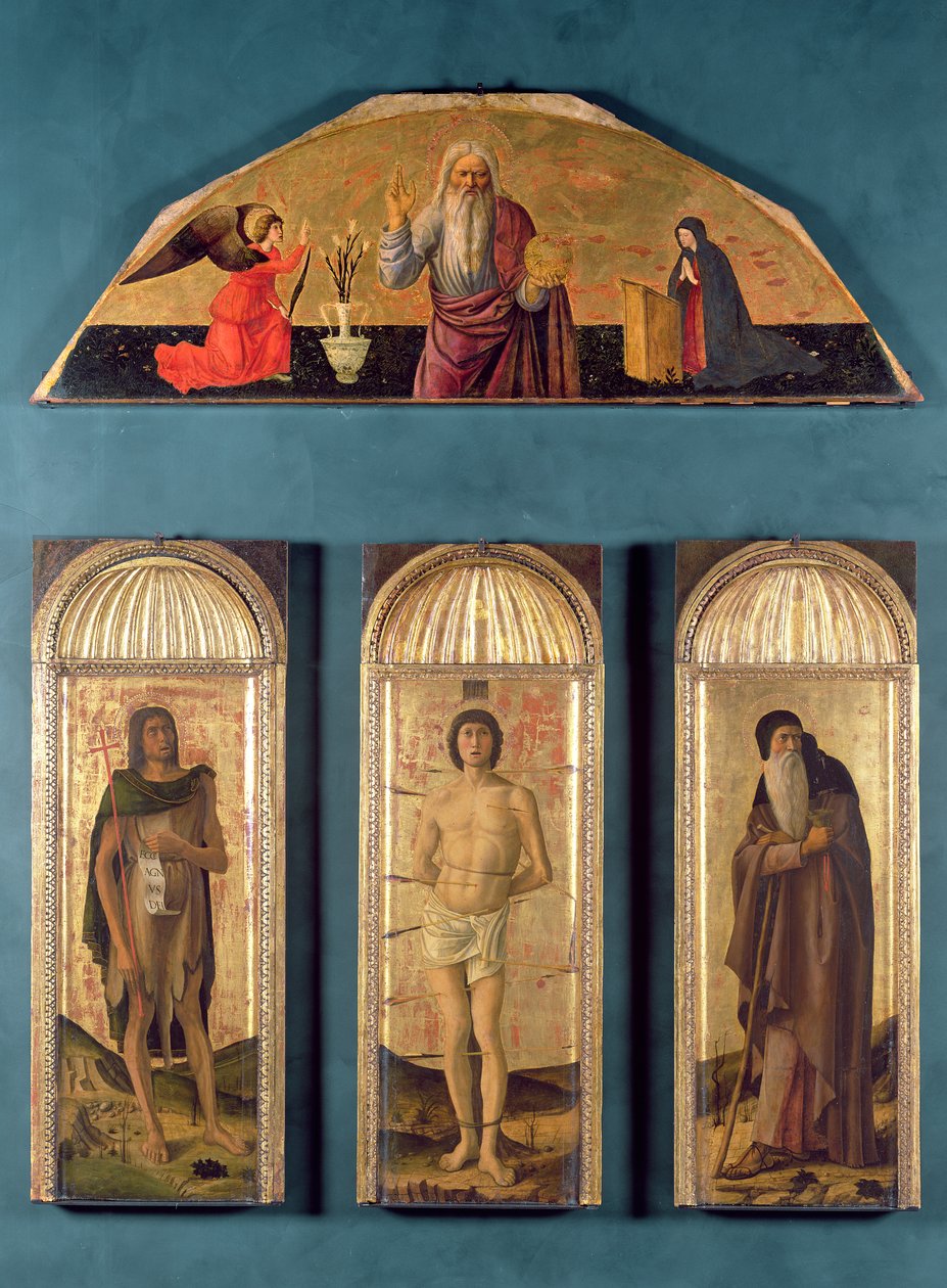 St. Sebastian between St. John the Baptist and St. Anthony the Abbot, in the lunette Eternity and the Annunciation by Giovanni Bellini
