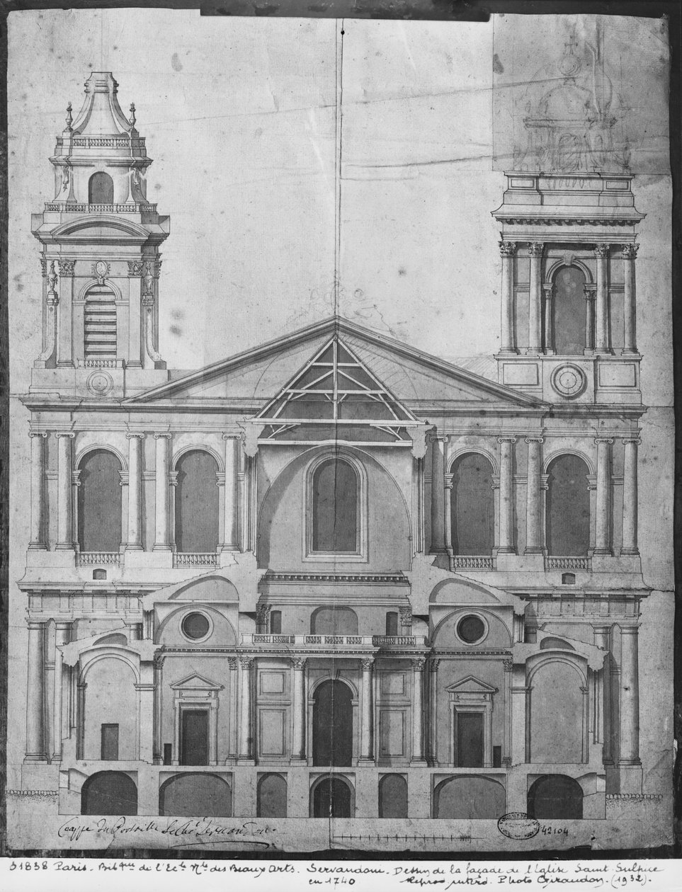 Church of Saint-Sulpice, Elevation of the Facade, Paris, 1740 by Giovanni Niccolo Servandoni