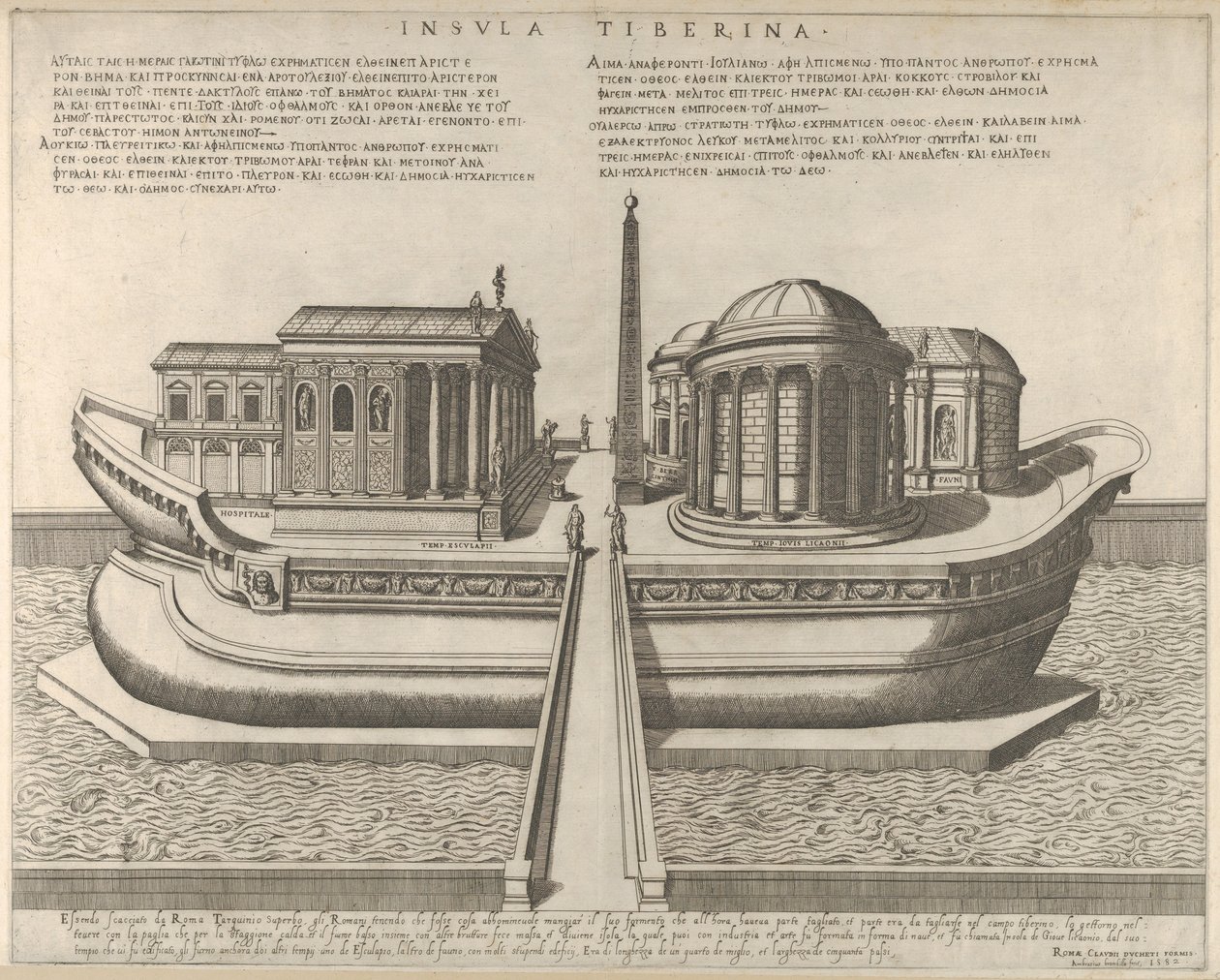 View of the Tiber Island Represented as a Ship, the Temple of Aesculapius at Left by Giovanni Ambrogio Brambilla