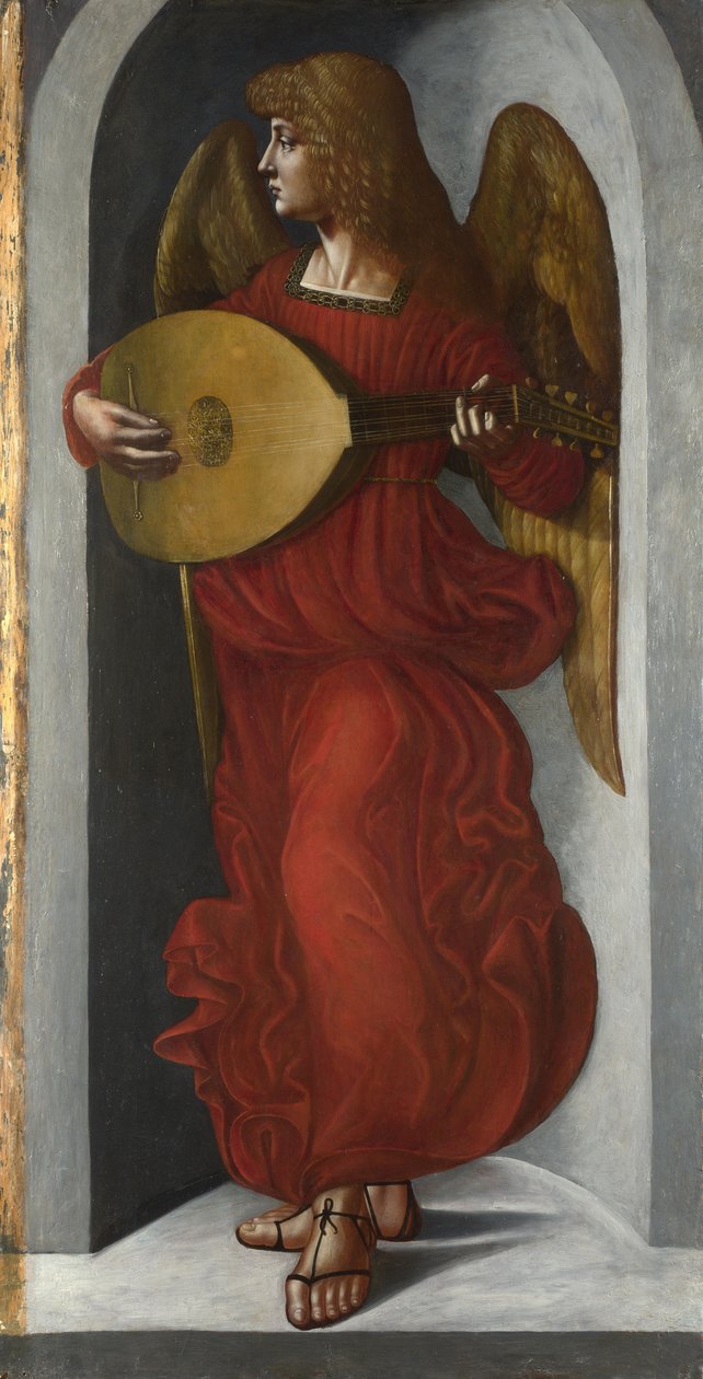 An Angel in Red with a Lute, c. 1490-1499 by Giovanni Ambrogio de Predis