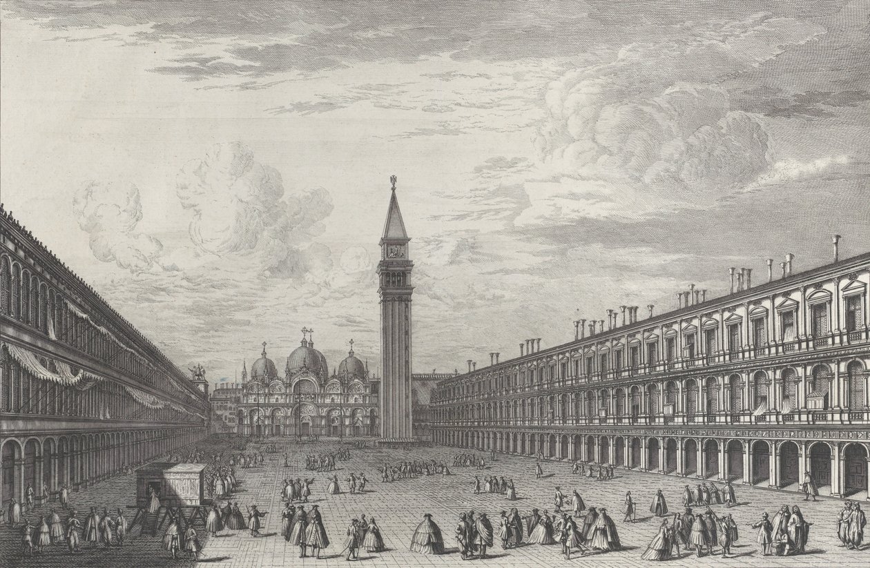 Piazza San Marco looking towards the Basilica and Campanile, 1763 by Giovanni Battista Brostoloni